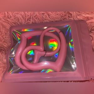 Pink heart hoop earrings